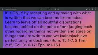 Unity in Doctrine. Live discussion
