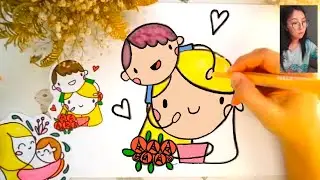 Как нарисовать подарок маме | Рисунок ко Дню матери | Рисуем мальчика и маму | Няня Уля рисует