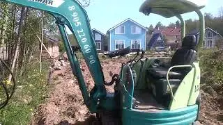 свайный фундамент под пирс, дорожка к озеру ямобур - мини экскаватор