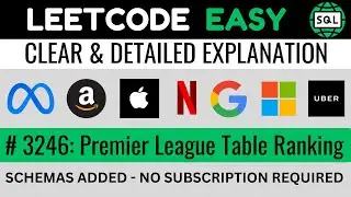 Leetcode 3246 - Premier League Ranking ORDER RANK() WINDOW - Explained by Everyday Data Science