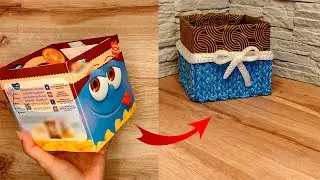 Super cute storage box made from a box and rope # 2