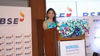 Anchor Mayuri D Malandkar hosting a listing ceremony of Borosil Scientific Solutions at BSE