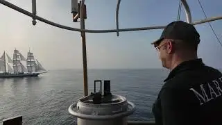 Amerigo Vespucci sailing alongside Indian Navy ship Tarangini
