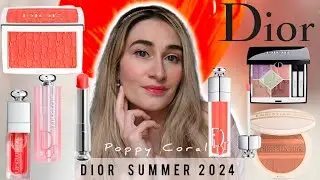 DIOR SUMMER 2024 | POPPY CORAL MAKEUP LOOK Lip glow+Lip maximizer+Blush+Eyeshadow palette Bronzer