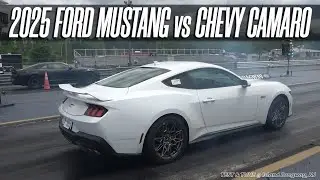 2025 Ford Mustang 5 0 vs Chevy Camaro 6.2L Drag Race @ island dragway