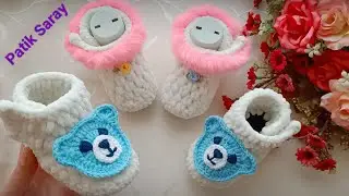 ✨Kadife İpten Bebek bot yapımı✨KIZ VE ERKEK çocuklara yakışacak bir model[17/18 ayak numarası]