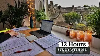 12 HOUR STUDY WITH ME on A RAINY DAY |  Background noise, 10 min Break, No music, Study with Merve