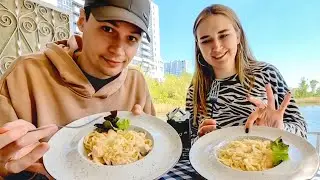 🍜 КАРБОНАРА с Сёмгой 🐟 МУКБАНГ Паста асмр итинг еда макароны спагетти рецепт ⬇@kushat_prosto