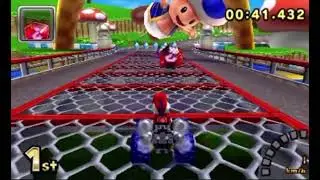Red Yoshi throws a Fake Item Box at a Fake Item Box and ends up hitting himself in the head
