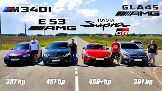 AMG E53 vs Supra GR vs BMW M340i vs Mercedes-AMG GLA45