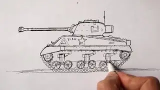 How to draw a Sherman Tank step by step