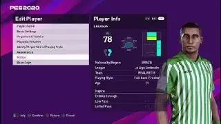 Emerson Royal face e football pes 2020 Real Betis