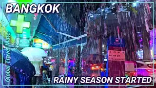Rainy Season Officially Started in Bangkok 🇹🇭 Thailand Monsoon Night Walk