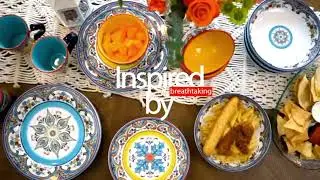 Dinnerware Set Kitchen and Dining, Service /Spanish Floral Design,  Blue and Yellow/kashifmajeed