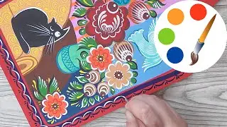 Paint the Gorodets border on a decorative board
