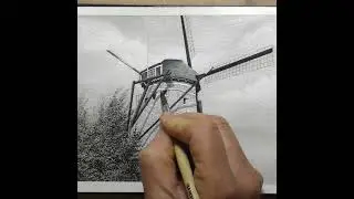 Ink And Wash Windmill Drawing #art #drawing #watercoloring #inked #inkdrawing