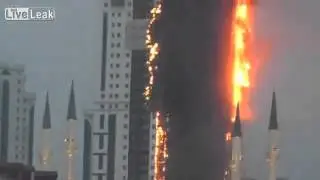 Olympus towers complex in Groznyj on fire