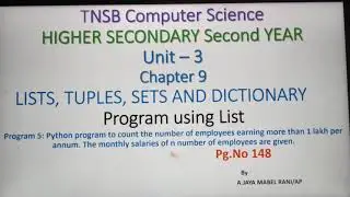 Python program using list with Demo, Part  12, in Tamil, Chapter 9, Unit 3, A.Jaya Mabel Rani/AP