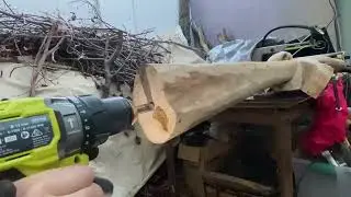 Central pole of catstand boring hole for rebar
