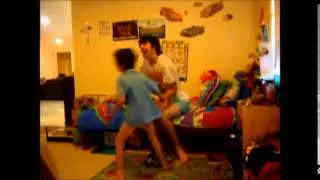 Trying to get my brother to jump into his pants, but ends up kicking me in the nuts. EPIC FAIL