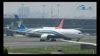 OMAN AIR DREAMLINER TAXI AND TAKEOFF FROM DELHI  4K