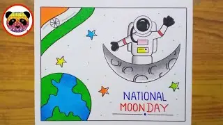 National Moon Day Poster Drawing Easy / Chandra Dinam Drawing / How to Draw Moon Day Drawing Easy