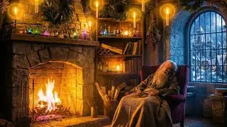Sleeping Wizard 💤 Cozy Magical Tower Ambience | Fireplace, Snow & Floating Candles