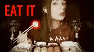 WOW! CHEWING IN YOUR EARS - ASMR Eating Sushi - Whispered&Soft-Spoken Mukbang