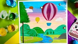 РИСУЕМ☀️🌳🌈ПЕЙЗАЖ и ВОЗДУШНЫЙ ШАР