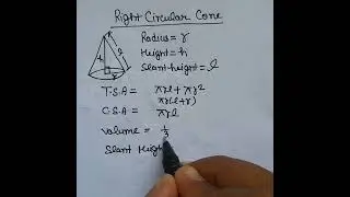 Important Formulas of right circular cone.