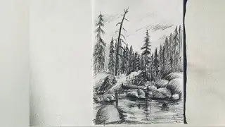 Пейзаж простым карандашом.