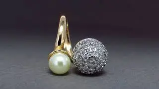 Anel Semijoia Pérola Cravejado Zircônias Diamond Folheado Ouro e Ródio Parvati