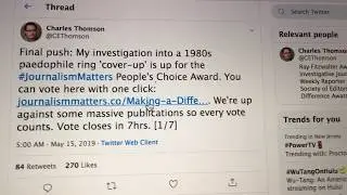 Rabid MJ Stan Charles Thomson asking MJ fans to vote for him for an award
