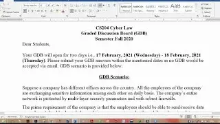 CS204 GDB # 1 correct Solution 2021 || Cyber Law (CS204) GDB 18 Februry 2021