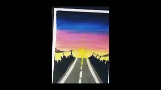 🤔sunset road acrylic painting for Beginner tutorial seascape penting easy mini canvas penting 😱😮