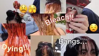 Being a hairdresser for my bestie!! | dying, bleaching and cutting bangs! :) | box dye black to red!
