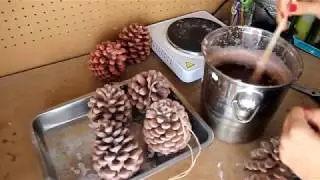Красим шишки воском. Покрываем шишки воском.