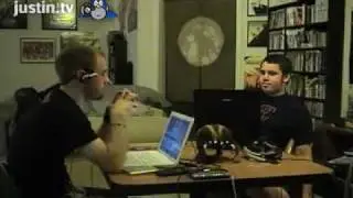 Brad holds the foot of a blow-up man!