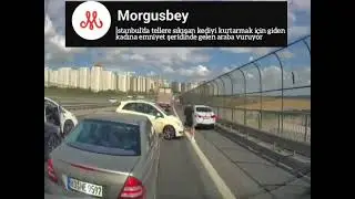 İstanbulda Emniyet Şeridinde Tellere Takılan Kediyi Kurtulmak İçin Giden Kadına Araba Çarpıyor 