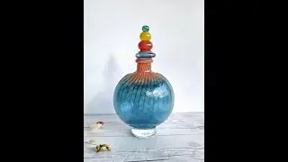 Kjell Engman 1989 'Bon Bon' series, Kosta Boda, Sapphire and Coquelicot Decanter, Sweden, Signed