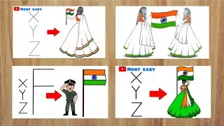 4 Easy Independence Day drawing | Indian Flag drawing | Independence Day girl drawing
