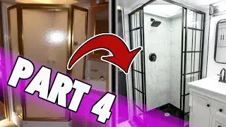 PART 4 - How to Remodel Your RV Shower to Look Like THIS! || Installing The Doors and Plumbing Trim