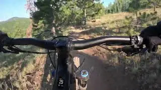 Mountain bike riding fast money trail at the Maryland trail system in Blackhawk, Colorado