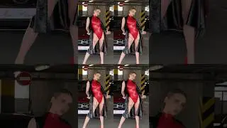 Latex Red Bodysuit & Black Latex Cape 