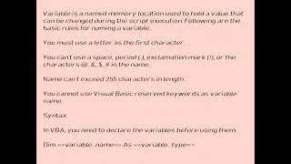 VBA, variables,data types and constants