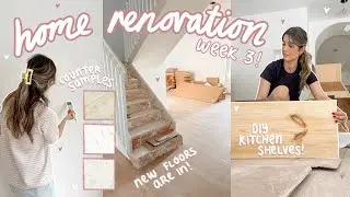 EXTREME HOME MAKEOVER: building our huge kitchen, new floors + DIY wood shelves