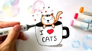Как нарисовать Котенка в крушке ♥ How to draw a kawaii cat ♥ I LOVE CAT
