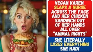VEGAN KAREN SLAPS A NURSE ACROSS THE FACE FOR EATING A CHICKEN SANDWICH IN FRONT OF HER.. WRECKED!