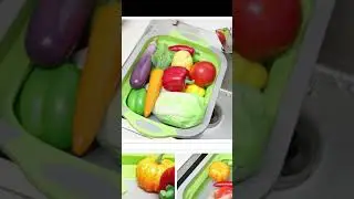 Multifunction Chopping Board with Colander, Space Saving 3 in 1 Multifunction Storage Basket