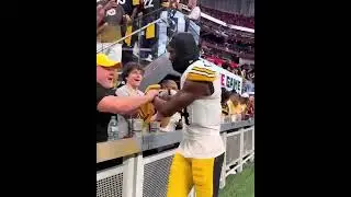 George Pickens even got a smile out of a Falcons fan after Pittsburgh secured the W 💛 (via NFL)